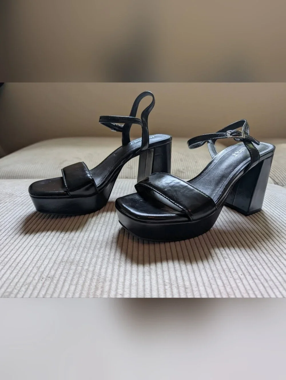 Limelight Black Platform Block Heel Sandals with Ankle Strap - Never Worn